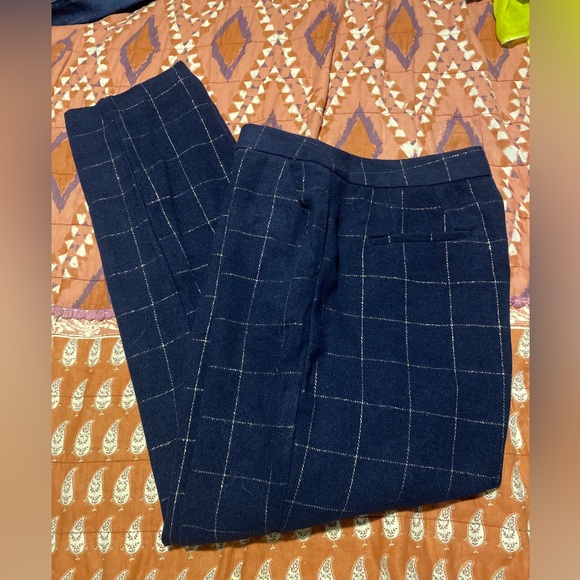 Draper James Pants - DRAPER JAMES rsvp womens navy wool straight leg pants metallic plaid 16